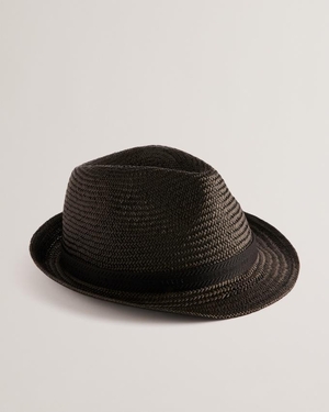 Chapeau Ted Baker Straw Trilby With Webbing Trim Noir Homme | RQF-53285644